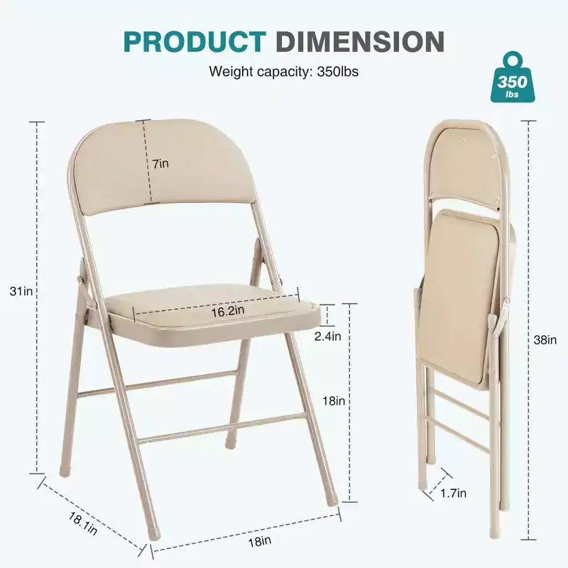 MAYEERTY Lot de 2 chaises pliantes en cuir pour la maison, le bureau ou les fêtes - Portables et confortables