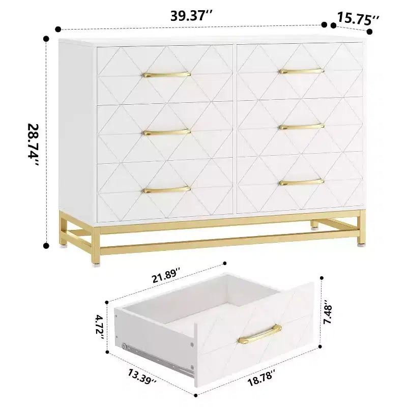 Commode de rangement Zstar à 6 tiroirs pour chambre, salon, couloir