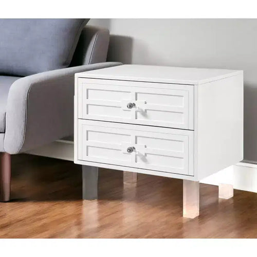 Table d'appoint de 24 po en bois clair et acrylique avec deux tiroirs