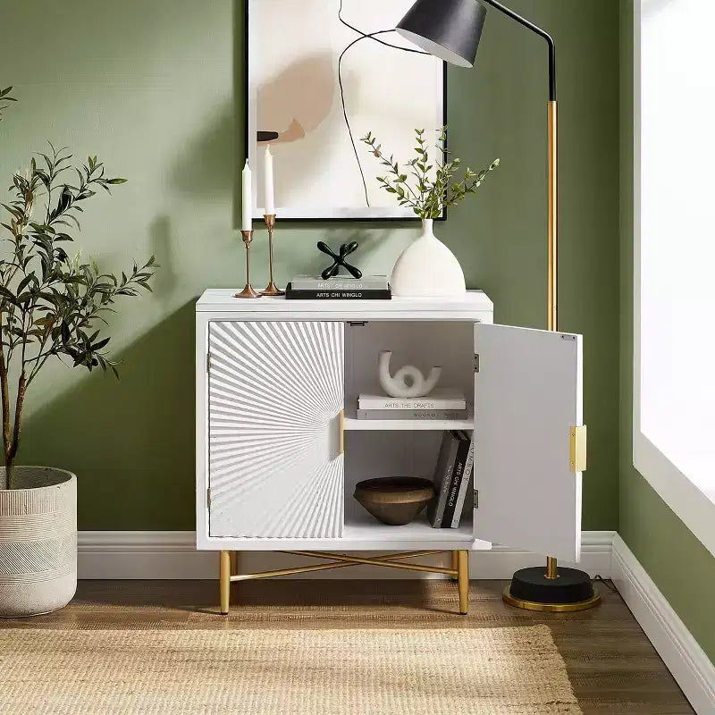 Buffet bas Art Leon moderne en bois avec portes décoratives texturées