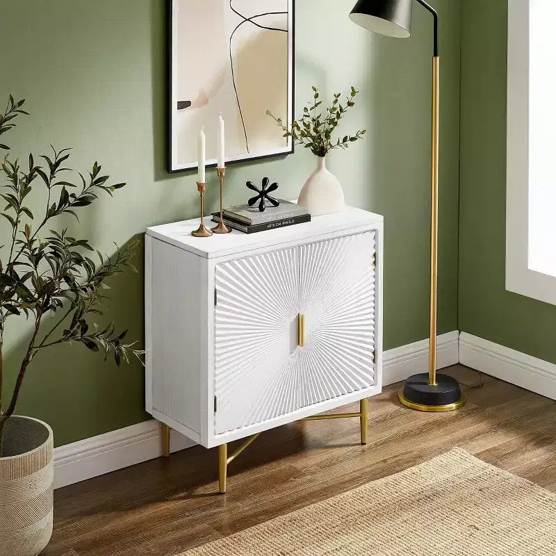 Buffet bas Art Leon moderne en bois avec portes décoratives texturées