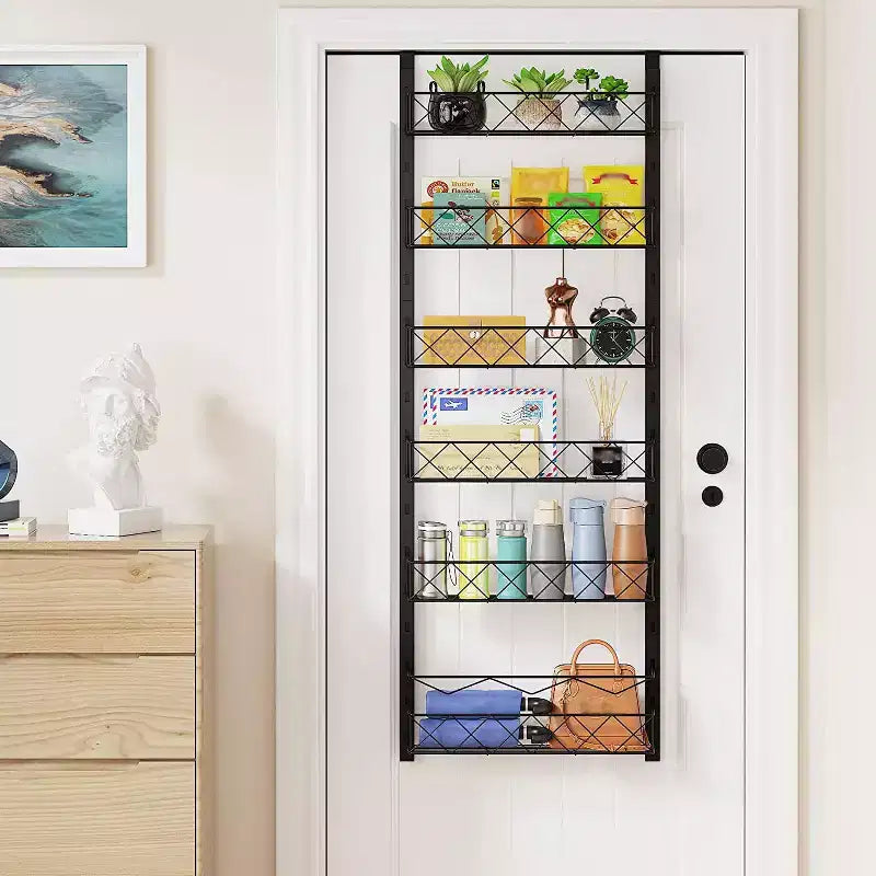 Zstar Organisateur de porte de garde-manger à 6 niveaux, support et rangement de garde-manger à suspendre, étagère à épices pour armoire (noir)