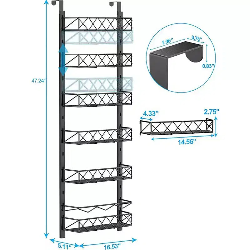Zstar Organisateur de porte de garde-manger à 6 niveaux, support et rangement de garde-manger à suspendre, étagère à épices pour armoire (noir)