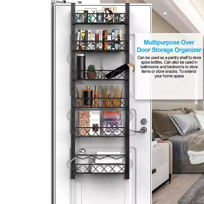 Zstar Organisateur de porte de garde-manger à 6 niveaux, support et rangement de garde-manger à suspendre, étagère à épices pour armoire (noir)