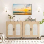 Bahut de rangement de cuisine avec rotin, pieds en bois massif pour salon, couloir