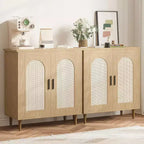 Bahut de rangement de cuisine avec rotin, pieds en bois massif pour salon, couloir