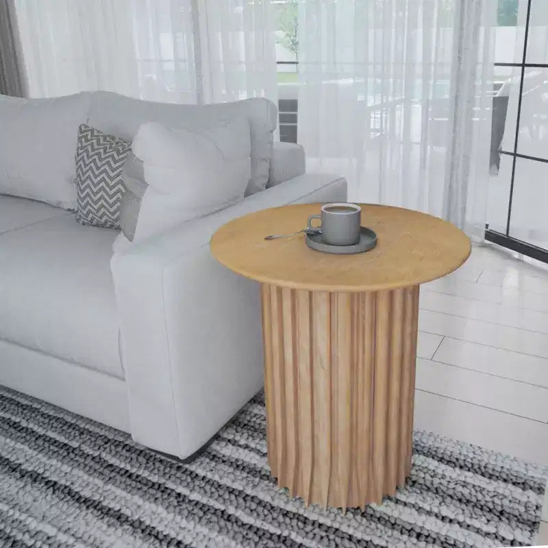 Table d'appoint Royal Hampton avec plateau rond de 20 pouces et base cannelée, en bois de manguier