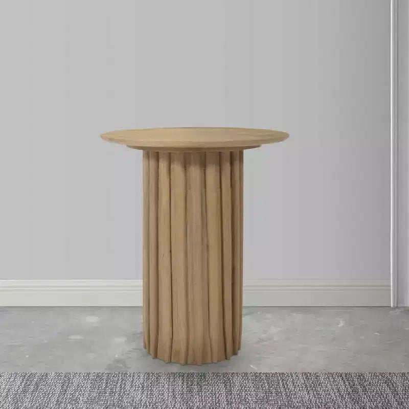 Table d'appoint Royal Hampton avec plateau rond de 20 pouces et base cannelée, en bois de manguier
