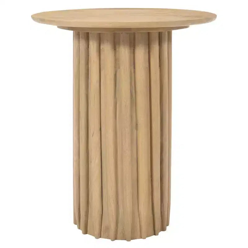 Table d'appoint Royal Hampton avec plateau rond de 20 pouces et base cannelée, en bois de manguier