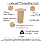 Table d'appoint Royal Hampton avec plateau rond de 20 pouces et base cannelée, en bois de manguier