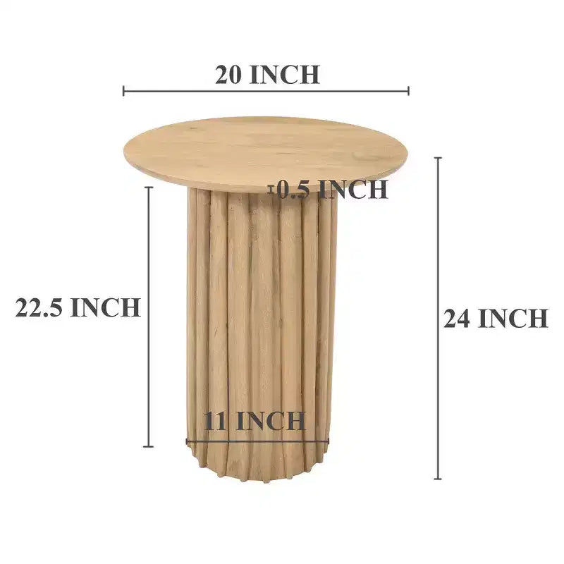 Table d'appoint Royal Hampton avec plateau rond de 20 pouces et base cannelée, en bois de manguier