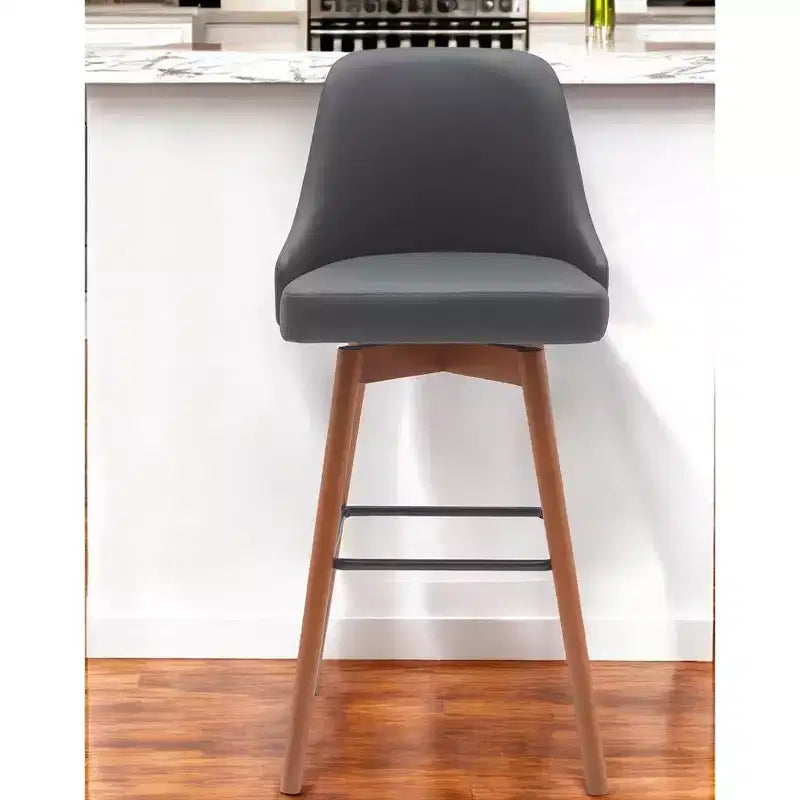 Chaise de bar pivotante HomeRoots de 30 po en similicuir gris et marron avec cadre en bois massif