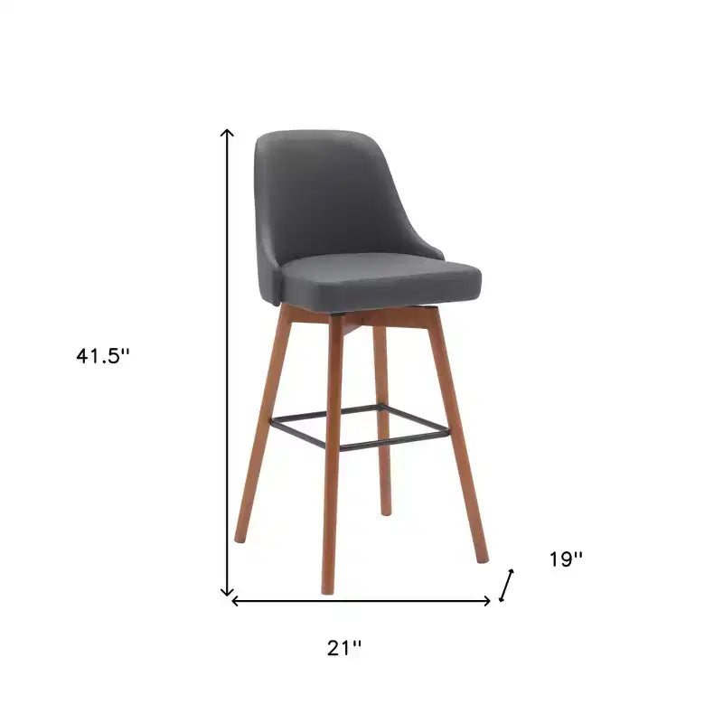 Chaise de bar pivotante HomeRoots de 30 po en similicuir gris et marron avec cadre en bois massif