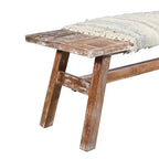 HomeRoots Banc rayé rembourré en coton blanc et marron 50