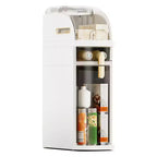 Modern Plastic Narrow Gap Storage Cabinet, Waterproof Skinny Bathroom Storage Organizer With Drawers, Cream White With Transparent Black Accents