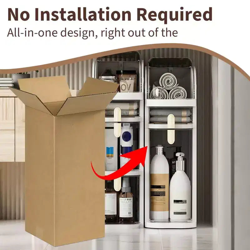 Meuble de rangement étroit en plastique moderne, organisateur de rangement de salle de bain fin et étanche avec tiroirs, blanc crème avec accents noirs transparents