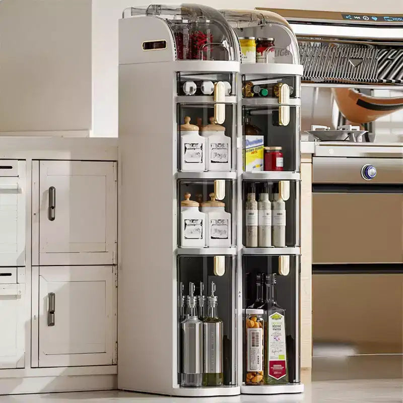 Meuble de rangement étroit en plastique moderne, organisateur de rangement de salle de bain fin et étanche avec tiroirs, blanc crème avec accents noirs transparents