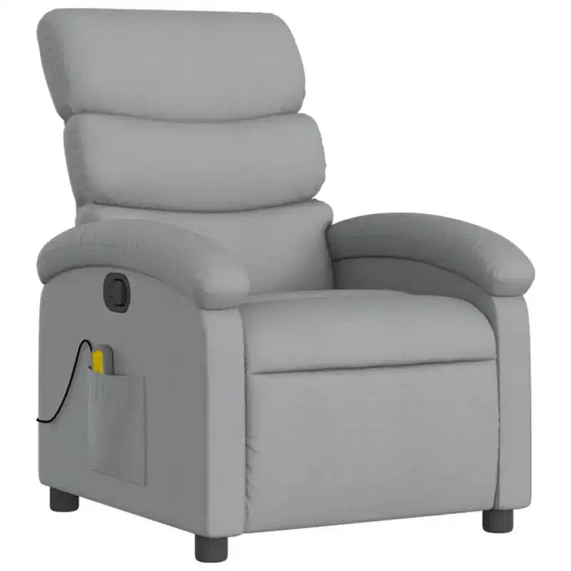 Fauteuil inclinable de massage vidaXL – Réglage manuel, tissu gris clair, massage par vibrations, alimenté par USB, pochette latérale, accoudoirs rembourrés
