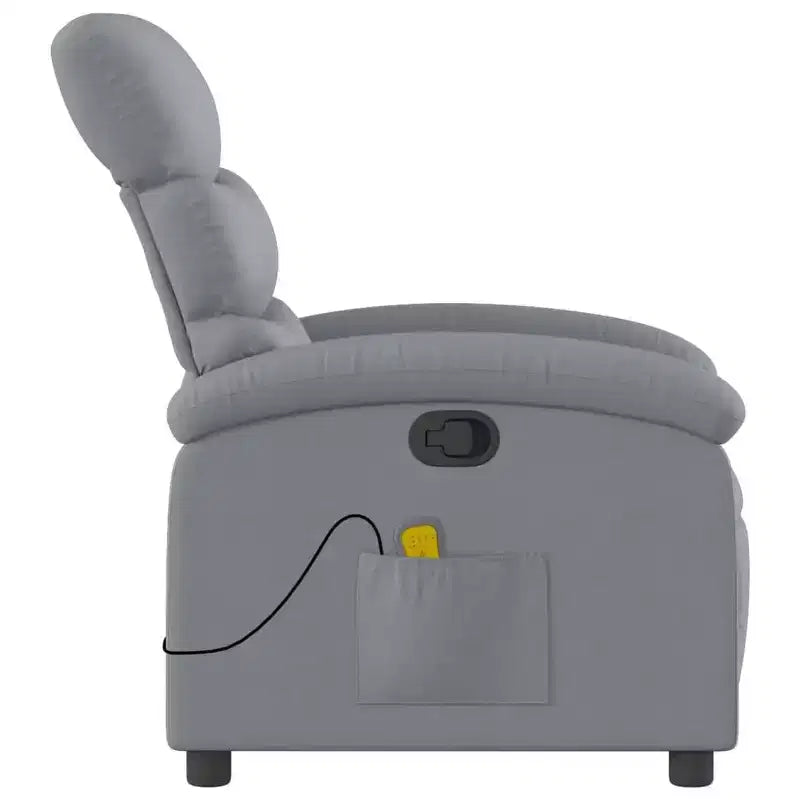 Fauteuil inclinable de massage vidaXL – Réglage manuel, tissu gris clair, massage par vibrations, alimenté par USB, pochette latérale, accoudoirs rembourrés