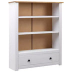 vidaXL Solid Pine Wood Bookcase with 3 Shelves and Spacious Drawer - Farmhouse Style, Rustic White Panama Range
