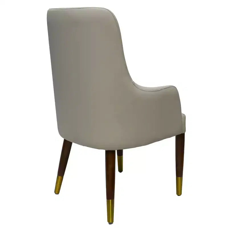 Chaise de salle à manger LeisureMod Viva avec accoudoirs, revêtement en cuir et pieds en bois doré pour cuisine et maison modernes, lot de 2