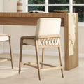 Jennifer Taylor Home Arizona 25.5 Solid Ash Wood Upholstered Counter Stool with Rope Detail, Crme de la Crme White Faux Fur