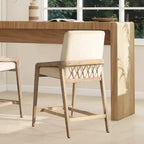 Jennifer Taylor Home Arizona 25.5 Solid Ash Wood Upholstered Counter Stool with Rope Detail, Crme de la Crme White Faux Fur