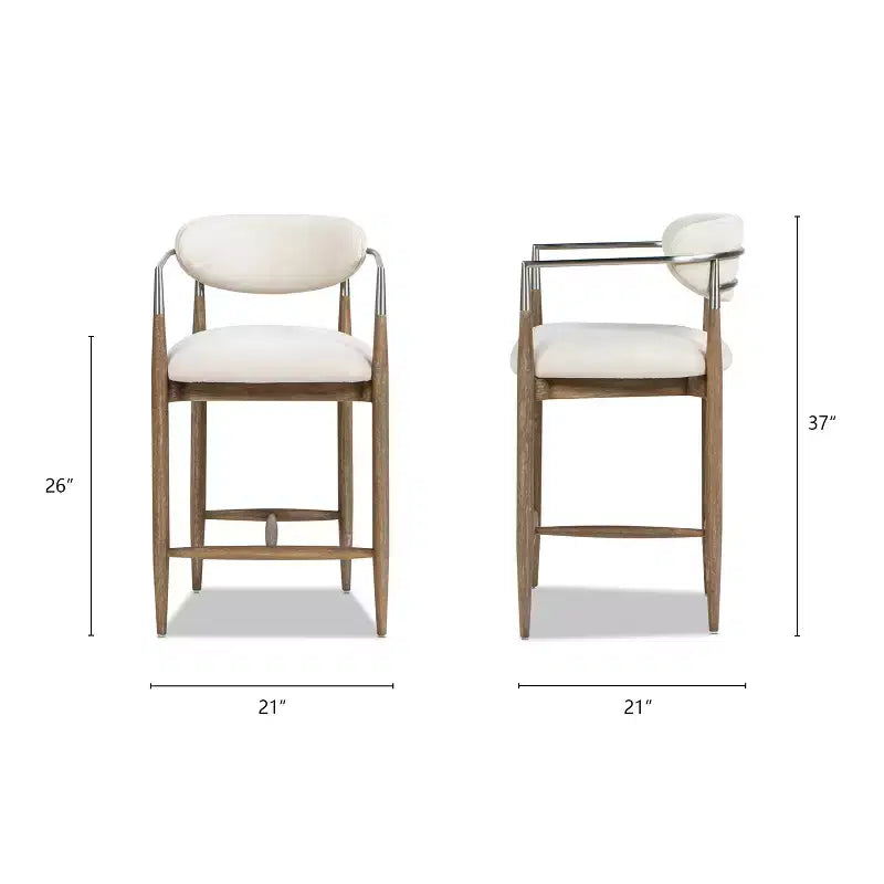Jennifer Taylor Home Artemis Tabouret de comptoir rembourré 26 po en matériaux mélangés, Chenille blanc chaud