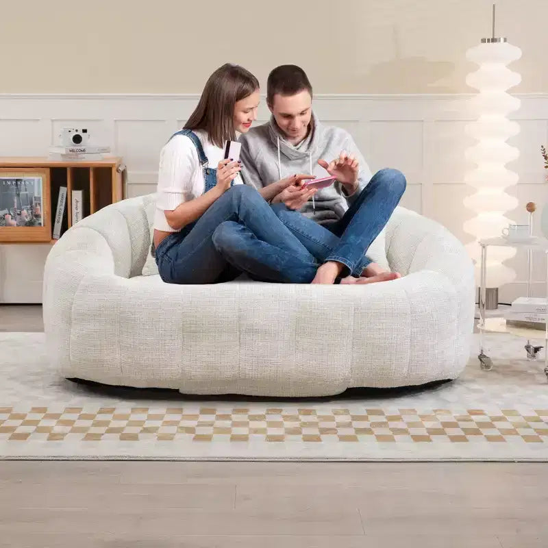 Canapé pouf MAYEERTY en chenille beige à dossier haut pour adultes et enfants, intérieur et extérieur