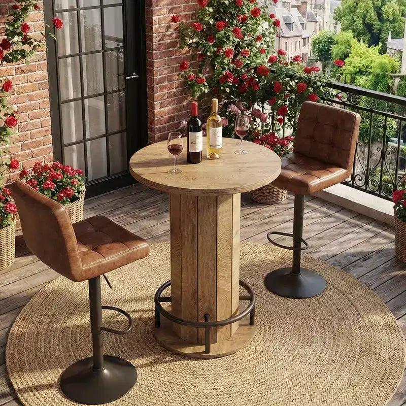 MAYEERTY Table de bistrot ronde style industriel/ferme, Table de bar robuste en bois pour petits espaces, Maison, Café et Bureau, Montage facile