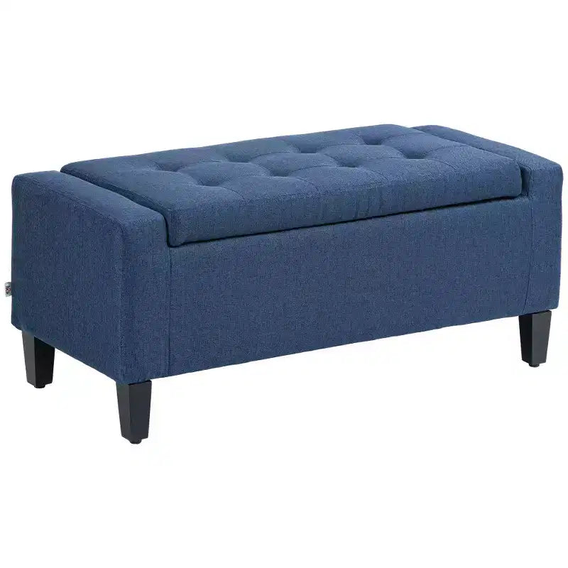 Banc ottoman de rangement capitonné en lin Zeus & Ruta, avec couvercle relevable, pour salon ou chambre à coucher, bleu foncé