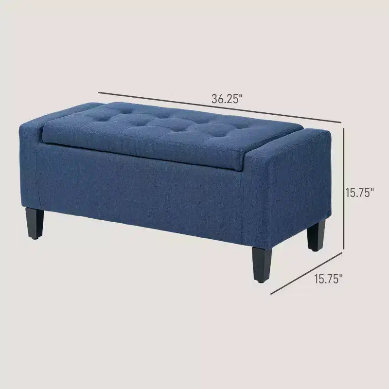 Banc ottoman de rangement capitonné en lin Zeus & Ruta, avec couvercle relevable, pour salon ou chambre à coucher, bleu foncé