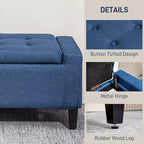Banc ottoman de rangement capitonné en lin Zeus & Ruta, avec couvercle relevable, pour salon ou chambre à coucher, bleu foncé