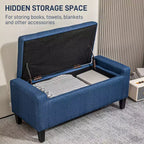 Banc ottoman de rangement capitonné en lin Zeus & Ruta, avec couvercle relevable, pour salon ou chambre à coucher, bleu foncé