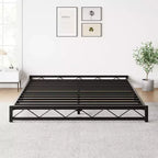 Lit plateforme en métal ondulé 1 pièce – 6 profil bas taille Queen, lattes en acier, aucun sommier tapissier requis, convient aux matelas standards