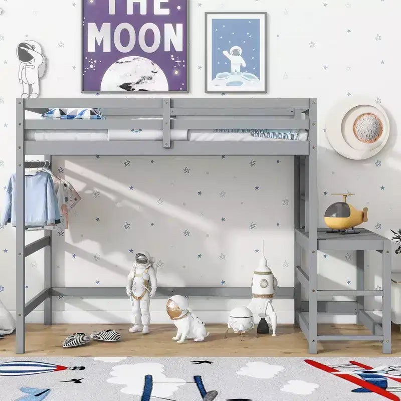 MAYEERTY Twin High Loft Bed with Ladder Labding Platform Gray
