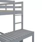Lit mezzanine double haut MAYEERTY avec échelle et plateforme d'accès, gris