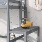 Lit mezzanine double haut MAYEERTY avec échelle et plateforme d'accès, gris