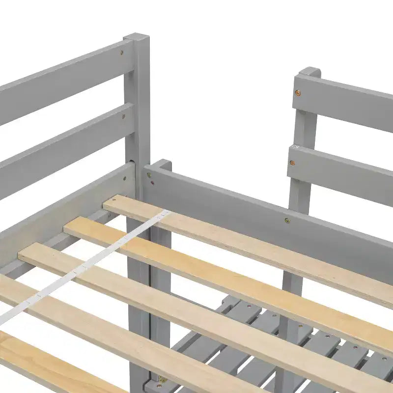 Lit mezzanine double haut MAYEERTY avec échelle et plateforme d'accès, gris