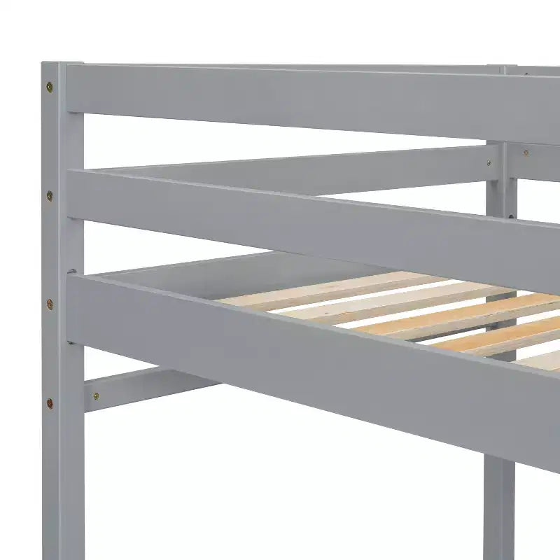 Lit mezzanine double haut MAYEERTY avec échelle et plateforme d'accès, gris