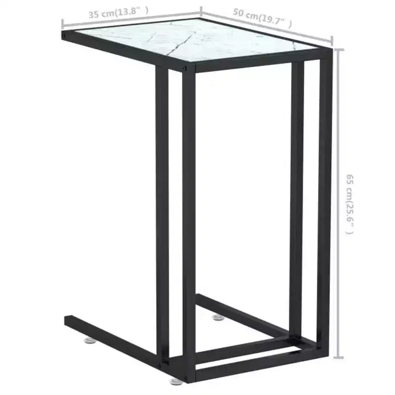 vidaXL Table d'appoint Marbre blanc Verre trempé, fer 50 x 35 x 65 cm