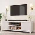 Meuble TV cannelé pour 80 pouces, meuble de divertissement moderne avec étagères réglables, meuble TV et multimédia de rangement à 2 niveaux pour salon et chambre à coucher