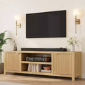 Meuble TV cannelé pour 80 pouces, meuble de divertissement moderne avec étagères réglables, meuble TV et multimédia de rangement à 2 niveaux pour salon et chambre à coucher