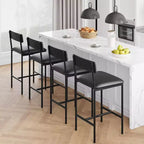 Lot de tabourets de bar, tabourets de bar rembourrés avec pieds en métal, repose-pieds et dossier, assise en PU, chaises hauteur cuisine