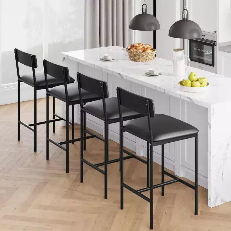 Lot de tabourets de bar, tabourets de bar rembourrés avec pieds en métal, repose-pieds et dossier, assise en PU, chaises hauteur cuisine