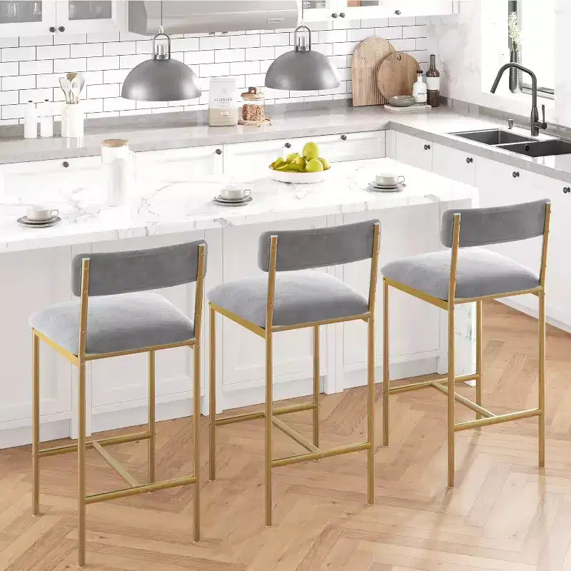 Lot de tabourets de bar, tabourets de bar rembourrés avec pieds en métal, repose-pieds et dossier, assise en PU, chaises hauteur cuisine