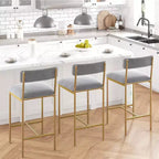 Lot de tabourets de bar, tabourets de bar rembourrés avec pieds en métal, repose-pieds et dossier, assise en PU, chaises hauteur cuisine