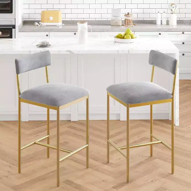 Lot de tabourets de bar, tabourets de bar rembourrés avec pieds en métal, repose-pieds et dossier, assise en PU, chaises hauteur cuisine