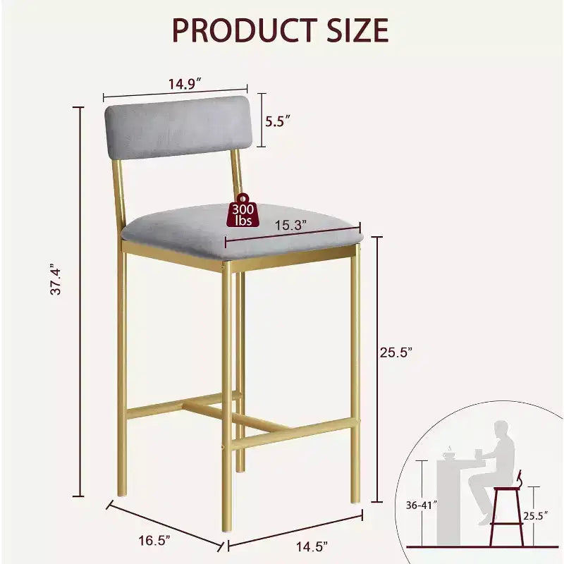 Lot de tabourets de bar, tabourets de bar rembourrés avec pieds en métal, repose-pieds et dossier, assise en PU, chaises hauteur cuisine
