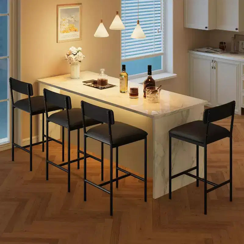 Lot de tabourets de bar, tabourets de bar rembourrés avec pieds en métal, repose-pieds et dossier, assise en PU, chaises hauteur cuisine